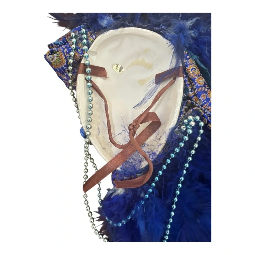 Lady Face Mask Wall Hanging Decor in Vibrant Blue and Gold